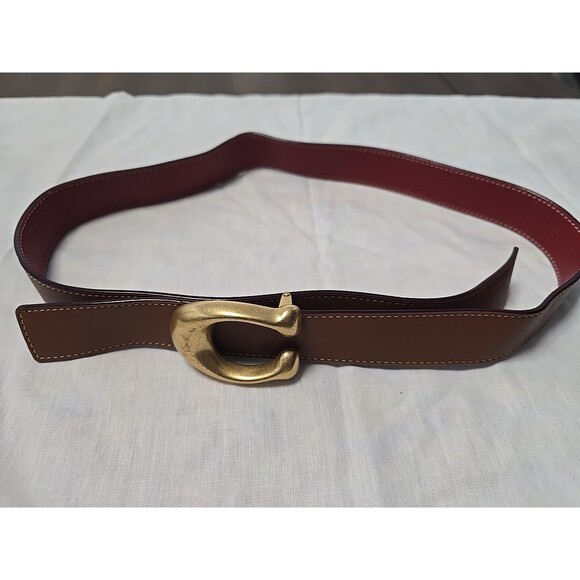 COACH Signature Gold Buckle Reversible Double Sided Brown & Red Leather Belt 42\